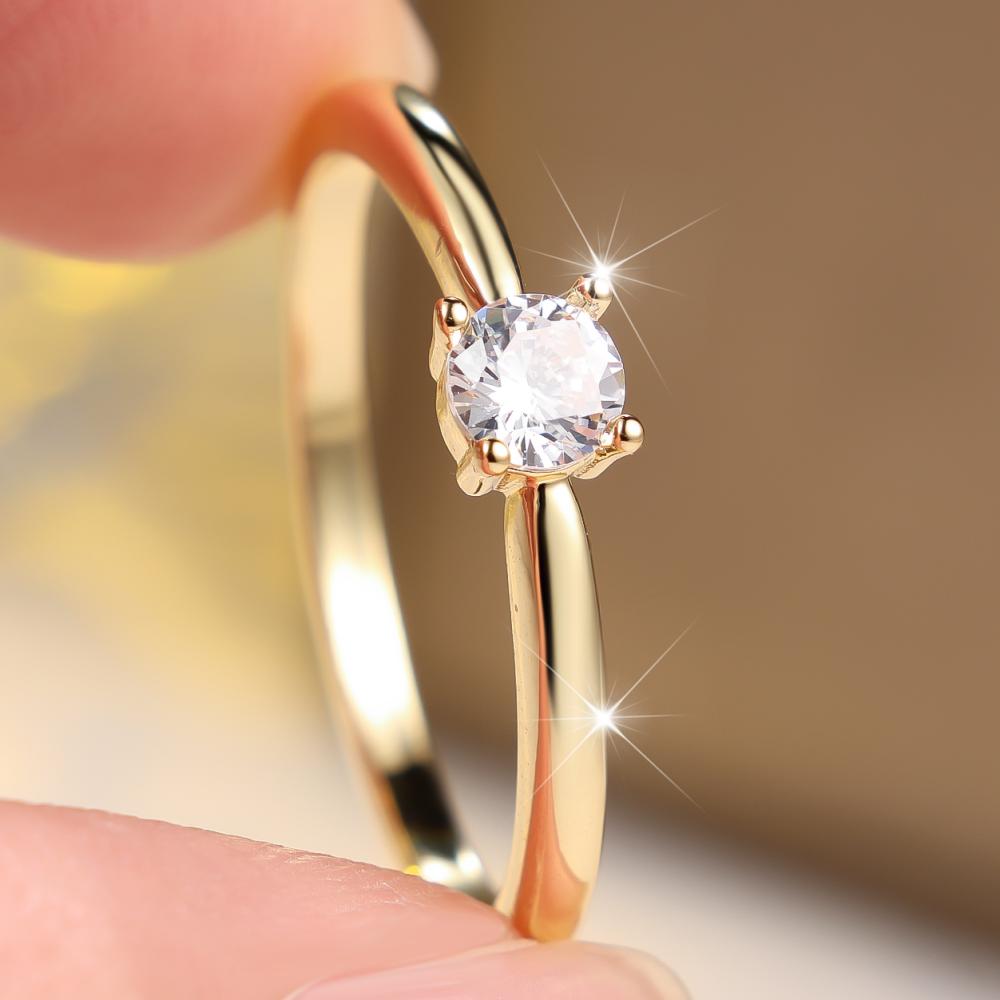 Exquisite Three Color Available Round White Zircon Solitaire Band Ring for Women Daily Wear and Wedding