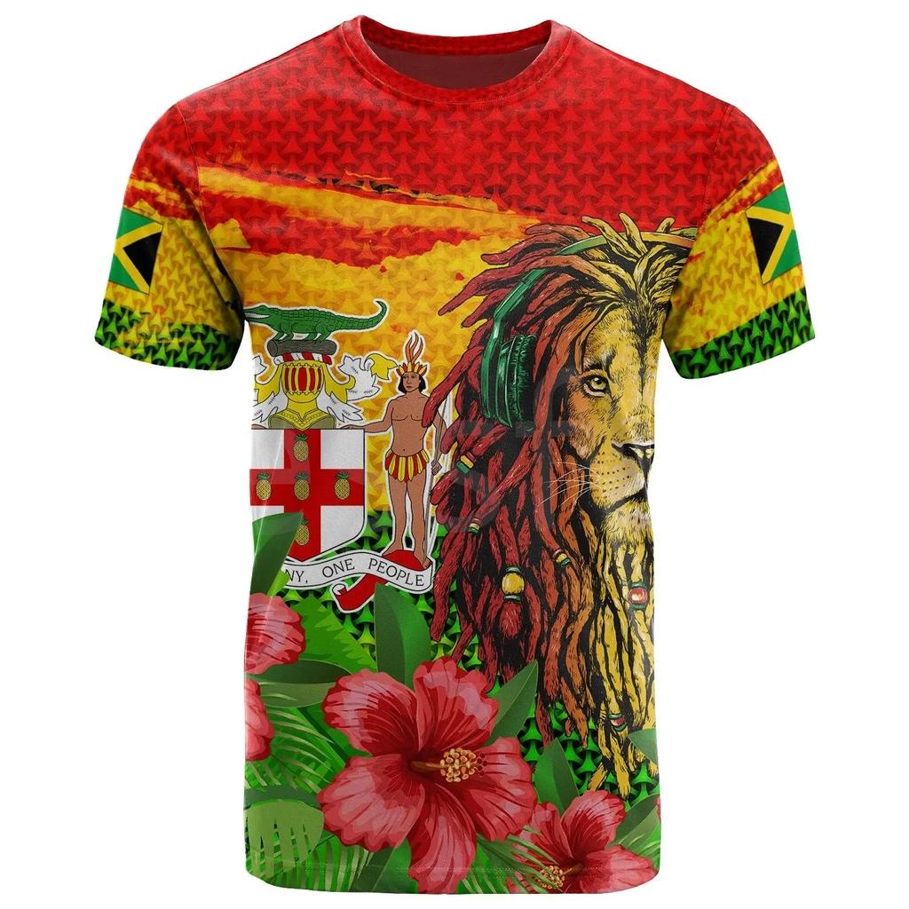 Tessffel Jamaikos Liūto Emblema Vasaros Naujos Mados 3D Spausdinimo Viršutiniai Marškinėliai T-shirt Vyrams Moterims Trumpomis Rankovėmis Streetwear Stilius-8