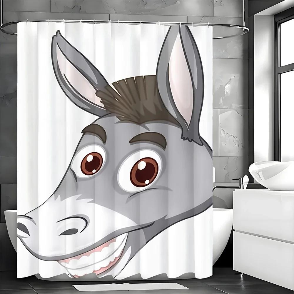 Cartoon Funny Donkey Shower Curtain, Bathroom Decorative Shower Curtain, Waterproof Shower Curtain with Hooks 180x200cm