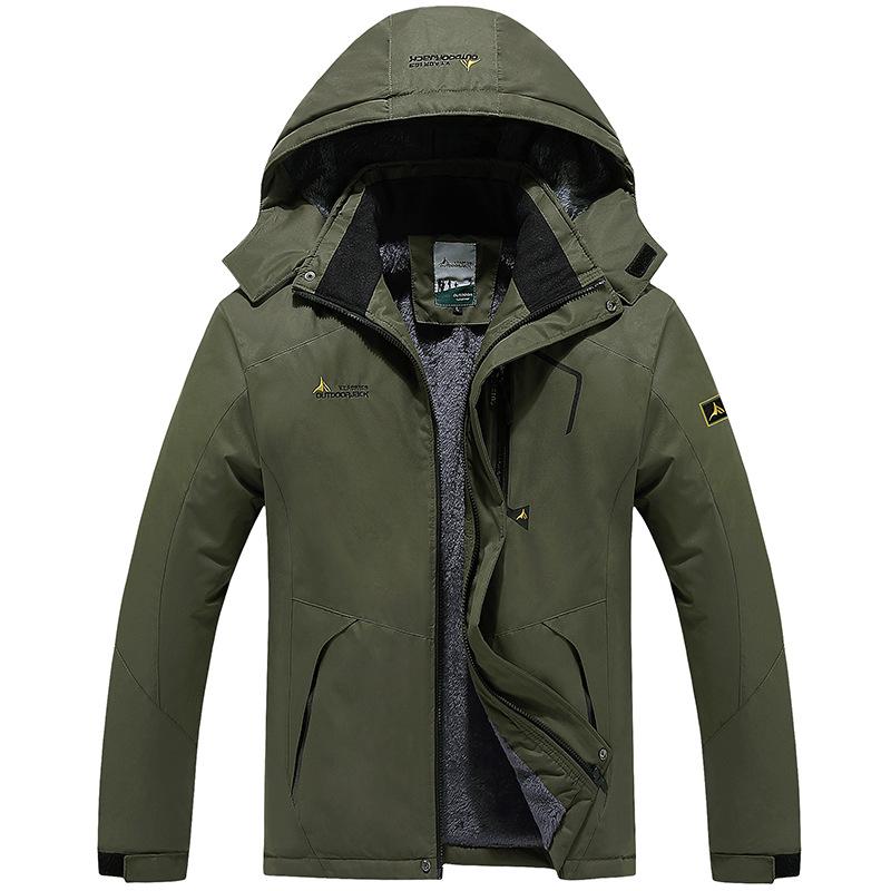 Men's Winter Windproof Fleece-Lined Cotton Jacket - Thickened Outerwear for Outdoor Cold-Weather Protection