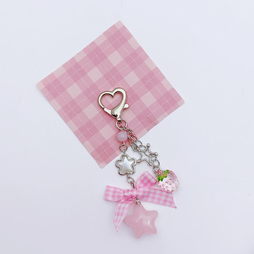 Y2k Fashion Flower Star Love Bow Strawberry Pendant Acrylic Keychain Student Women's Bag Backpack Pants Chain