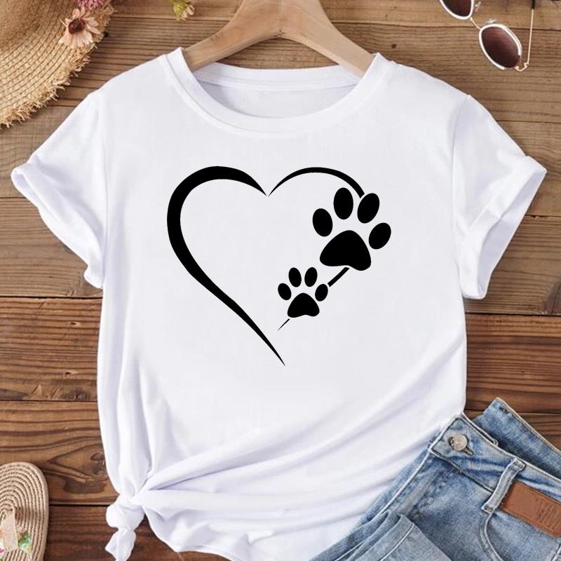 European Size T Shirt Women Cat Face Style Trend 90s Print Tee Top Fashion Female Clothing Short Sleeve Graphic T-shirts