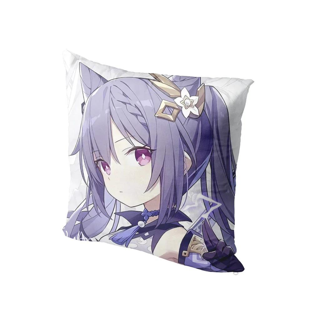 

Двухмерные наволочки Геншин, наволочка для подушки, наволочка для дивана, прикроватная подушка, мультяшный аниме декор, двусторонняя наволочка 66x66cm