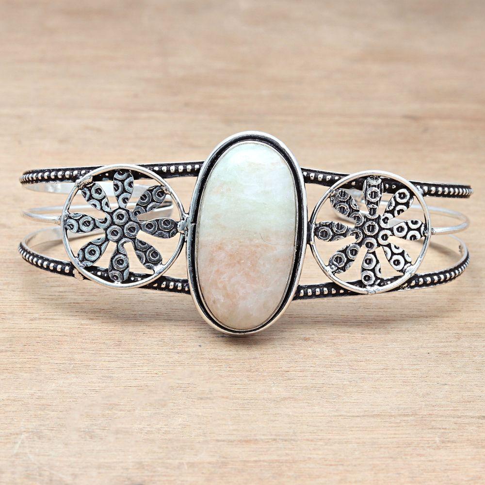 Pierre précieuse Septaria verte Bijoux en argent faits main Bracelets manchettes 7'' Réglable