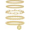 adoyi Gold Bracelets for Women Waterproof, 14K Gold Plated Beaded Strand Bead Ball Bracelets stack Adjustable Jewelry Set for Gifts