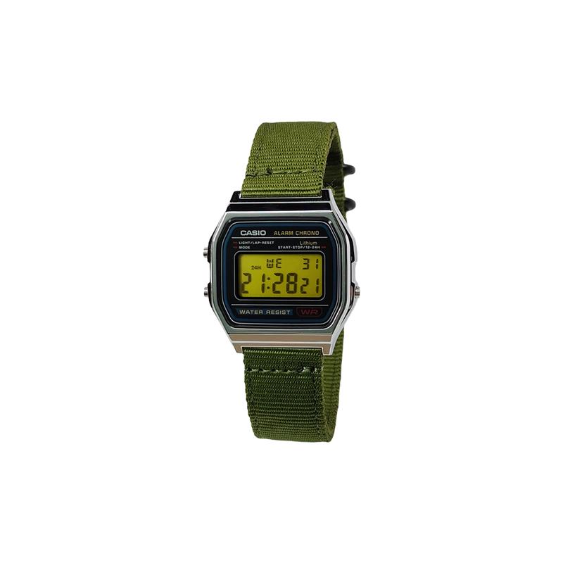 CASIO Customized watch modified series silver resin case A158WA-1 modified-Tie Lei heart rhythm Quartz nylon strap A158WA-LvSeBiaoDaiHuangSeBiaoJing