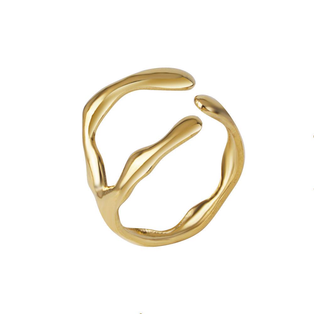 

European & American Geometric Irregular Alien Ring: Stainless Steel Hollow Design for Women, Unique Style. золотий