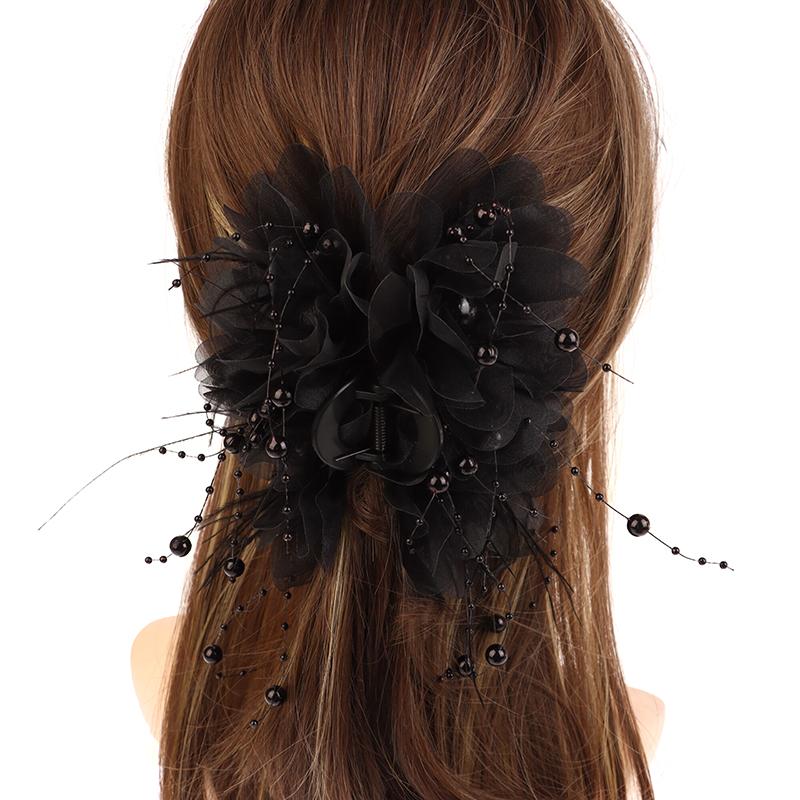 Korean Elegant Peony Flower Hair Claw Fashion Pearl Tassel Hair Clip Shark Clips For Women Girls Temperament Hair Accessories