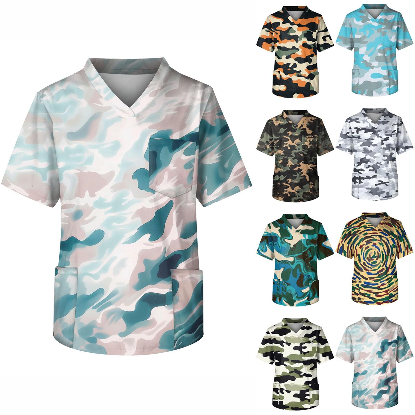 

Men s Casual Short-Sleeved V-Neck Printed Front Pocket Top XXXL