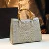 Nieuwe Tas met Krokodillenpatroon, Premium Bamboe Handtas, Veelzijdige, Hoge Merk Echt Lederen Dames Tas