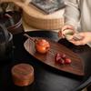 Walnut Leaf Wooden Tea Tray with Saucer & Snack Storage