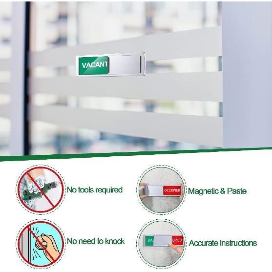 Sintuff 3 Pcs Privacy Sign Vacant Occupied Sign for Home Silver Bathroom Occupied Tips for Door Magnetic Non Scratch Slider Door Indicator Tells
