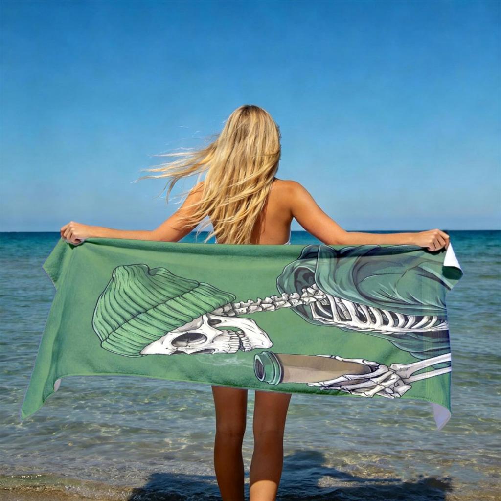 "Skull with Coffee" Oversized Beach Towel – Modern Art Design, Plush & Lightweight, Perfect for Beach & Outdoor Use