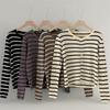New Arrivals Open Run Women Stripe Knit Round Cardigan