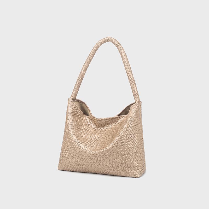 1 Stuk Champagne Super Vuur Geweven Tote Tas Dames Grote Capaciteit Grote Tas High-End Gevoel Draagbare Schouder Emmer Tas