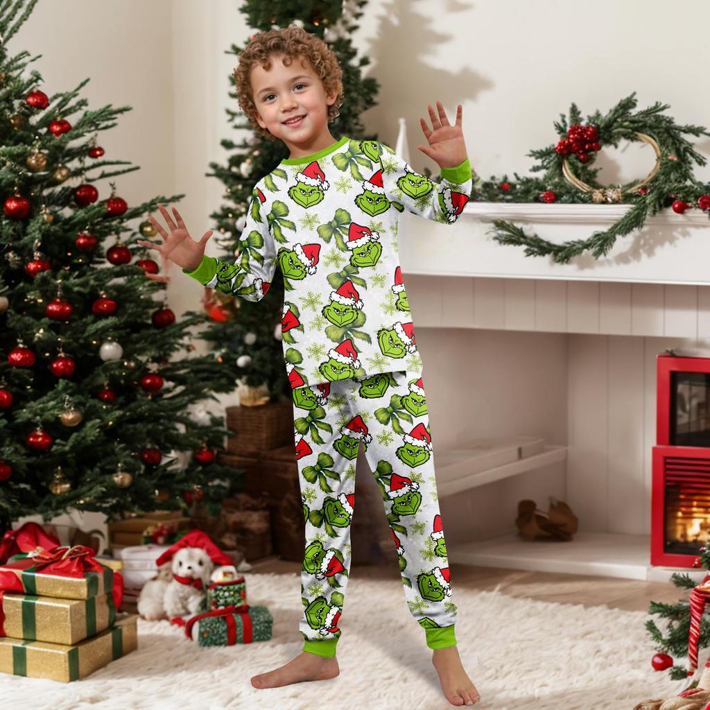 Christmas Print Cute Family Set Pajamas, Home Clothes, Family Set Long Sleeve Top Pants Set