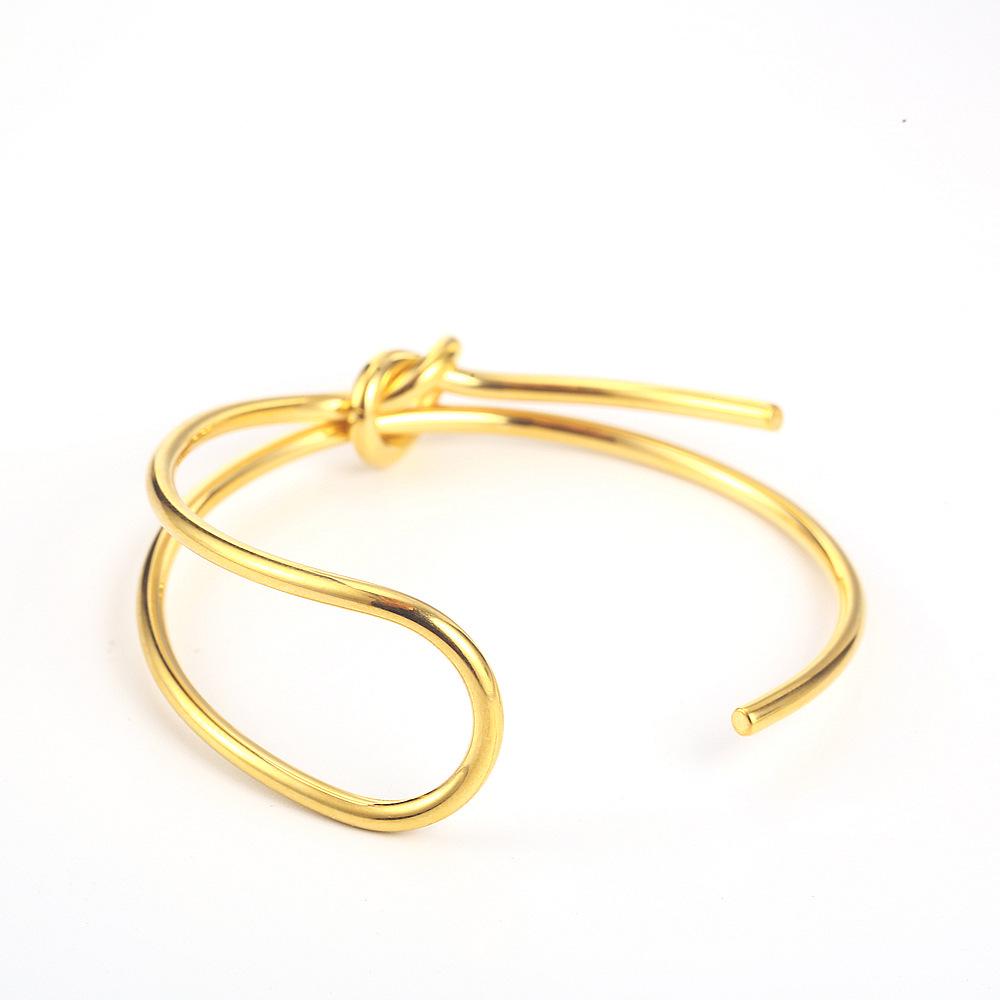 Women's 18K Gold Plated Knot Bangle - Creative Design, Long & Short Opening, Fashionable Titanium Steel Jewelry