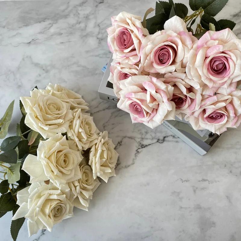 41CM 7 Forks Silk Screen Diamond Rose Artificial Flower Wedding Living Room Decoration Road Guide Bouquet, Artificial Flower
