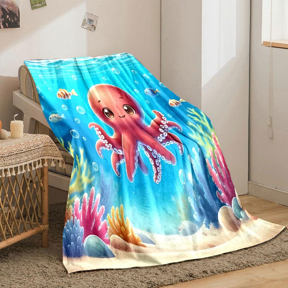 Cute Cartoon Octopus Underwater print blanket soft and cozy perfect for the living room bed sofa or a nap,gift