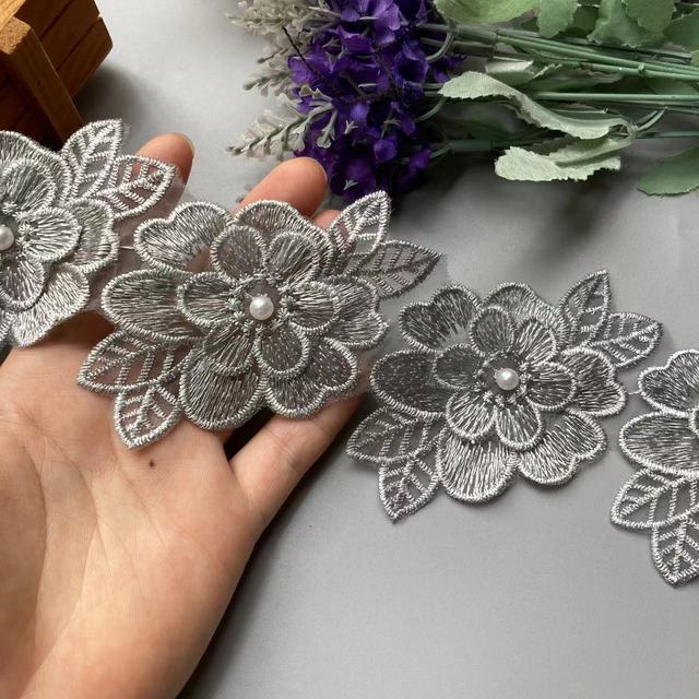 

10x жемчужный цветок, двухслойные крылья, вышитая кружевная бейка, вязаная лента, цветочная аппликация, нашивки, платье, ткань, швейное ремесло, 9 см серый