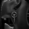 Punk Gothic Long Rivet Tassels Skull Double O-shaped Ring Dangle Earrings for Women Halloween Party Alternative Jewelry Gifts