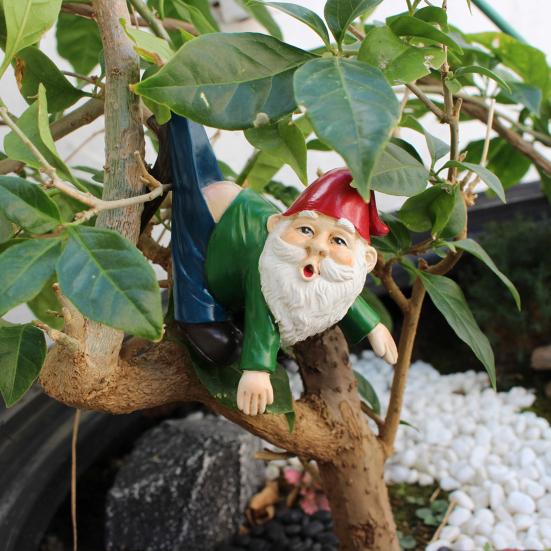 Flowerpot Dwarf Statue Planter Hanging Gnome Figurine Resin Dwarf with Pants Hanging on Branch Ornament for Garden Fence Window Box