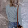 Womens Long Sleeve V Neck Button Casual Tops Ribbed Color Shirts