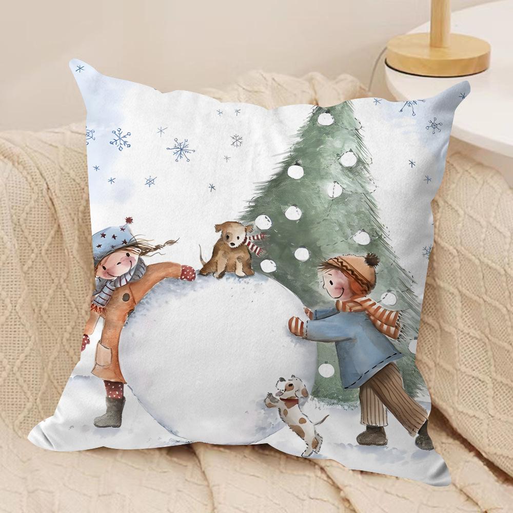 Kids Snowflakes Funny Art Cushion Cover Silky Short Plush Invisible Zipper Dustproof Sofa Pillow Case For Home Decor