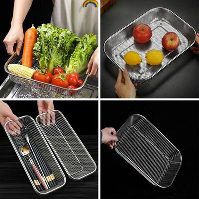 New Stainless Steel Washing Basket Sink Strainer Colander Square Mesh Colander Handles Vegetable Storage Baskets