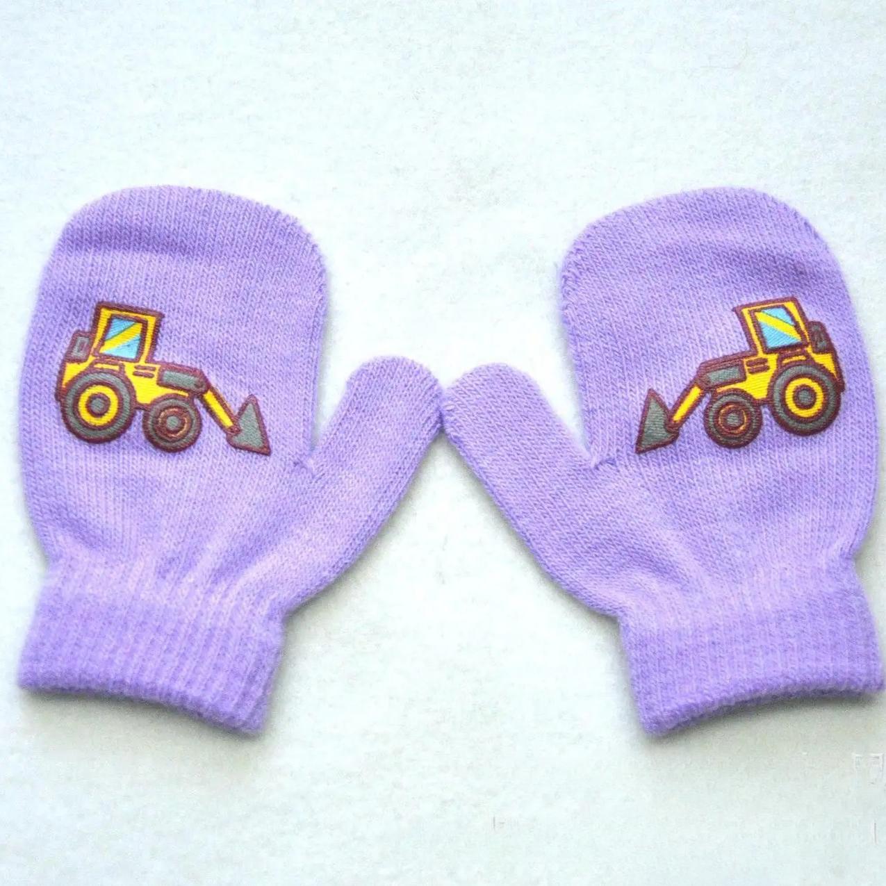 

Зимние вязаные перчатки для детей 1-4 лет, теплые, милые варежки из шерсти с узором строительной машины, велосипедные детские перчатки