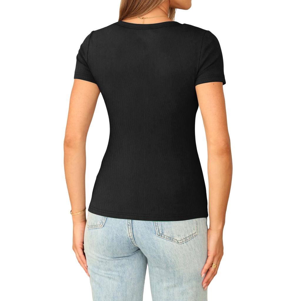 Women's Fashion Slim-Fit V-Neck Short-Sleeve T-Shirt Top