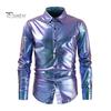 Men Surface Glossy Shirt Performance Turndown Collar Singlebreasted Long Sleeves Buttons Satin Club Party Disco Stage Show