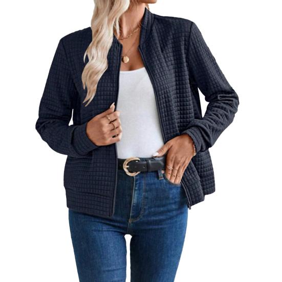 Women's Full Zip Up Jacket Long Sleeve Stand Collar Waffle Coat Casual Slim Fit Sweatshirt Fall Outerwear