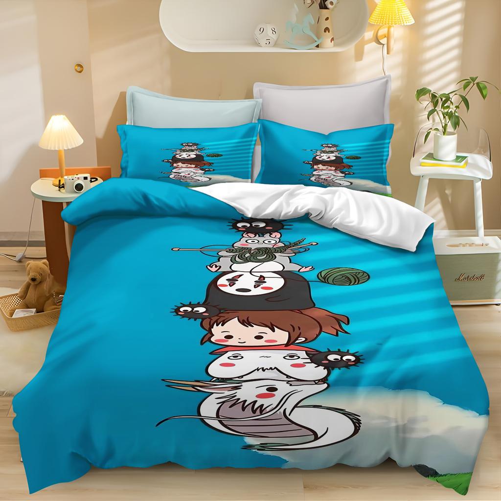 Set Biancheria da Letto La Città Incantata, Copripiumino Carino con Stampa Anime con Federe, Biancheria da Letto Morbida in Microfibra per Camera da Letto dei Bambini Decorazioni per la Casa