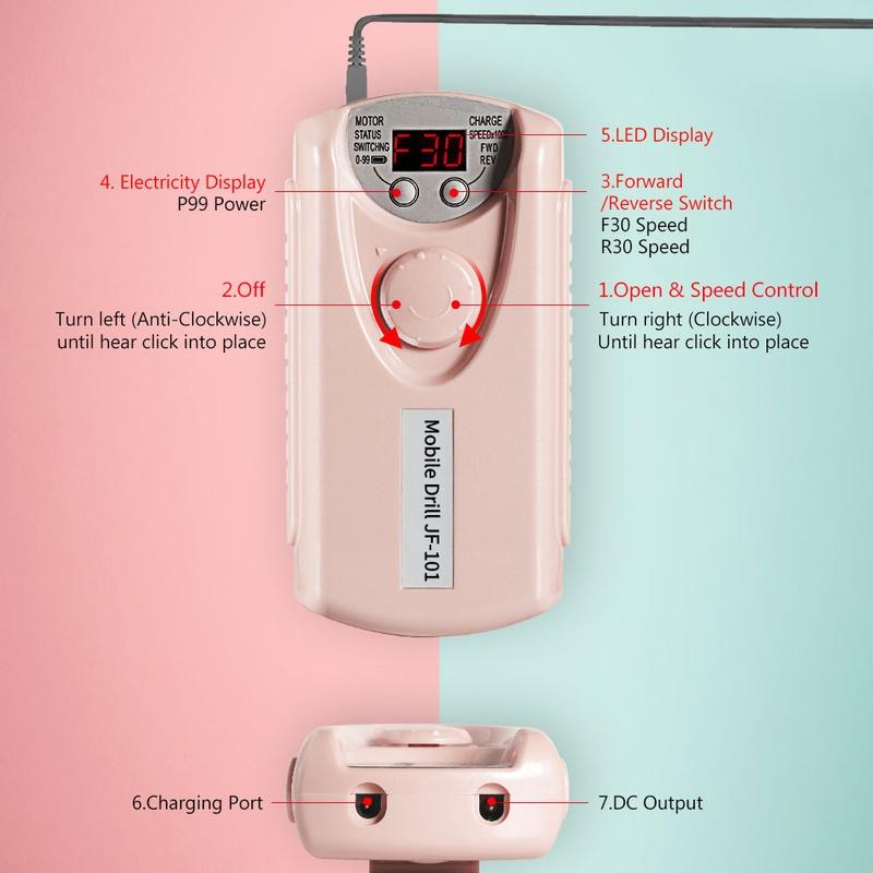 Mașină electrică portabilă de găurit pentru unghii, mașină de manichiură pentru șlefuitor de unghii cu gel acrilic, echipament reîncărcabil pentru arta unghiilor