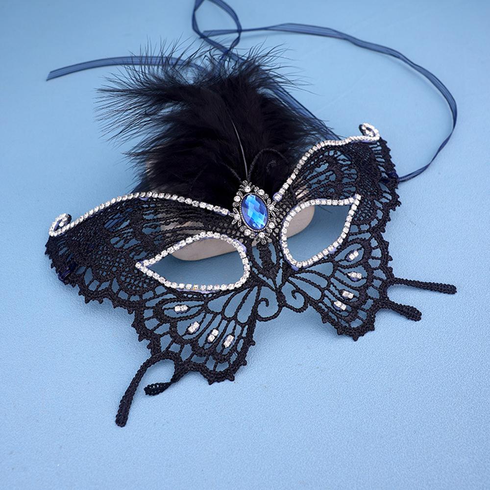 Baroque Vintage Black Crystal Rhinestone Mask Feather Tassel Hairbands For Women Butterfly Party Mask