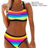2 Pcs/Set Women Bikini Set Colorful Stripe Print U Neck Contrast Color