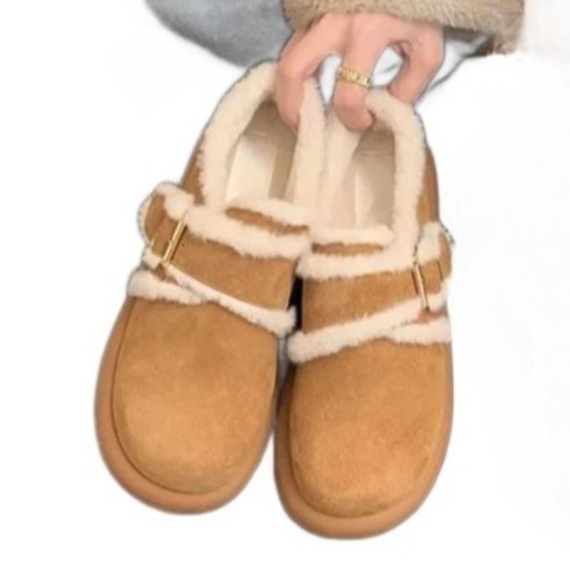 

Модные балетки Женские пушистые короткие ботинки Замшевые модные туфли-лоферы с пряжкой 2025 Зима Новые повседневные кроссовки Дизайнерские элегантные до щиколотки до колена 35 коричневый