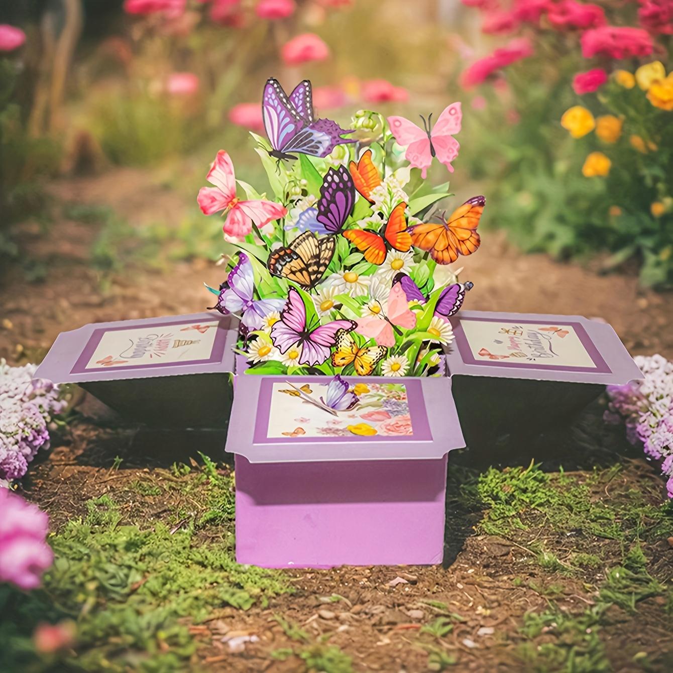 

1pc, Purple Butterfly Flower Greeting Card, 3D Three-Dimensional Flower Box, Pop-up Birthday Flower Box, Warm Birthday Compound S