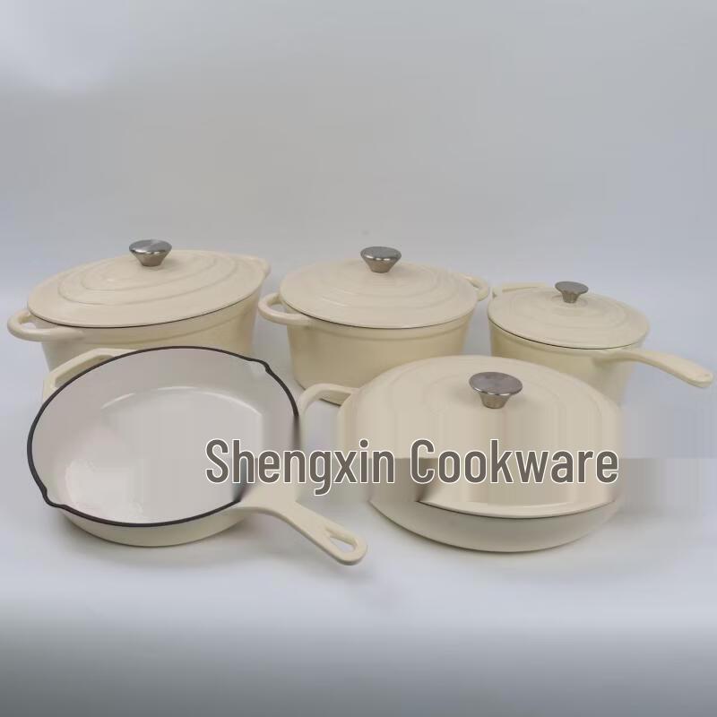 Zhishi 5-Piece Enamel Cast Iron Cookware Set