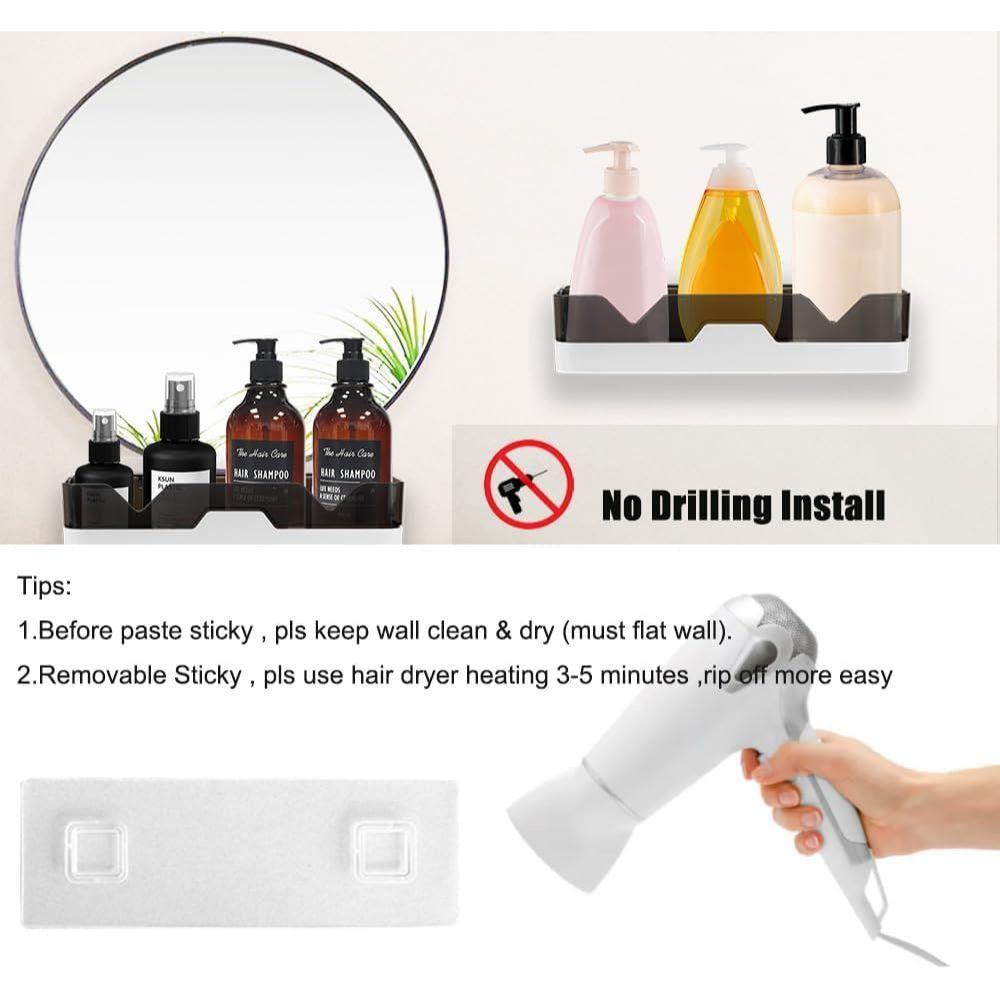 Self Adhesive Storage Rack, Wall Mounted Plastic Shelf Organizer for Bathroom Accessories and Hardware