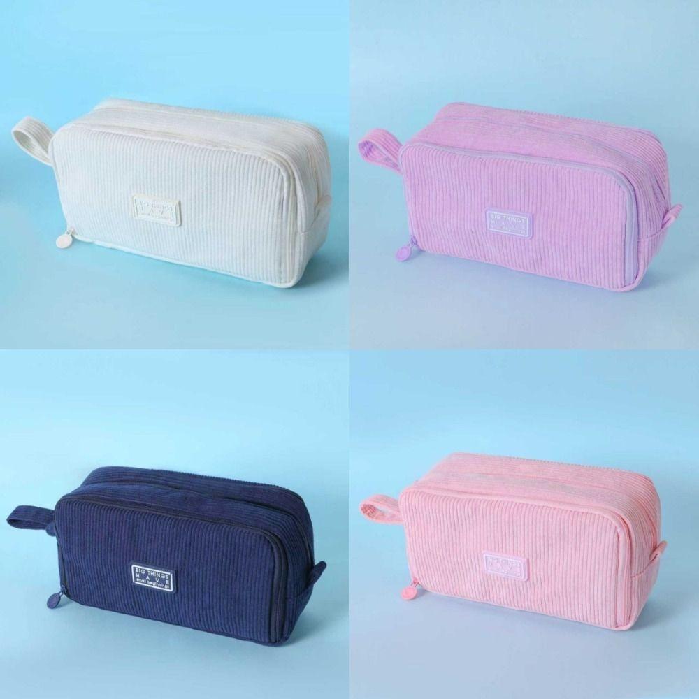 Durable Corduroy Pencil Pouch Desk Organizer Portable Storage Bag School