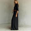 Women's Long Sleeved Color Lapel Button Irregular Pleated Dress With Belt