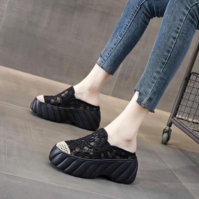 Summer New Style 2026 Versatile Hong Kong Style Fashion Cool Slippers for Women with Height Increase Half Slippers