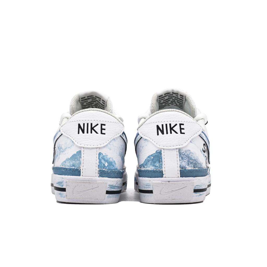 Nike Court Legacy Planet Smiley Face Slip Resistant Low Top Skateboard Shoes Unisex Blue White DH3162-100(Team1047-)