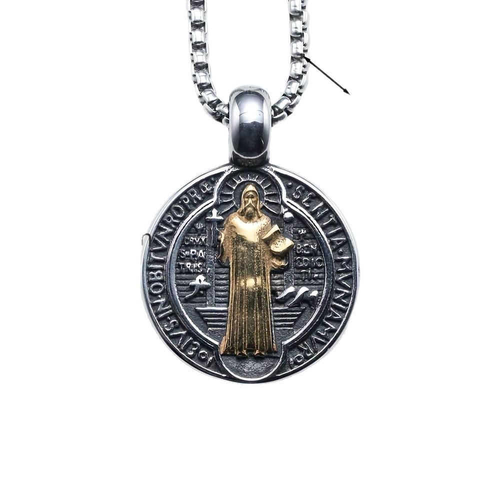 Saint Benedict Stainless Steel Exorcist Necklace with Faith Pendant Ornament