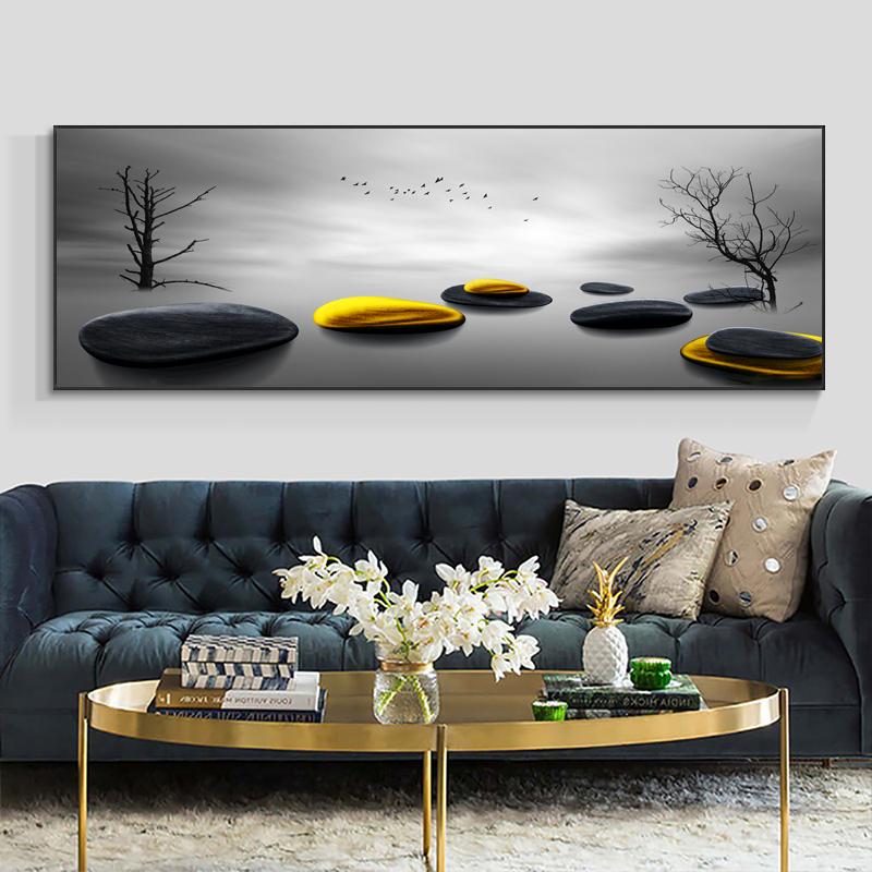 Abstract Golden Lucky Stone Posters and Prints Modern Canvas Painting Wall Art Pictures for Living Room Deer Home Decor No Frame