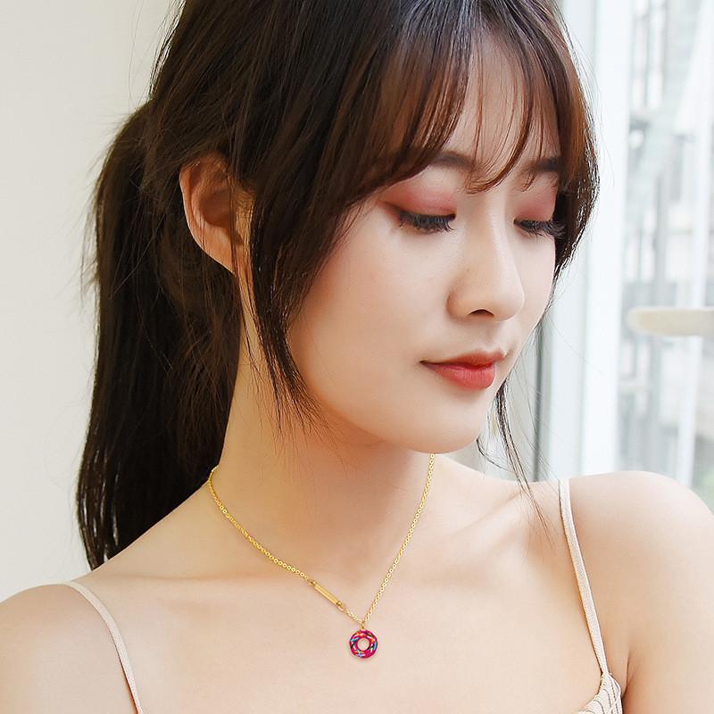 Stylish Korean Creative Sweet Donut Necklace And Ring Set With Unique Design And High Quality Craftsmanship For Fashion Enthusiasts