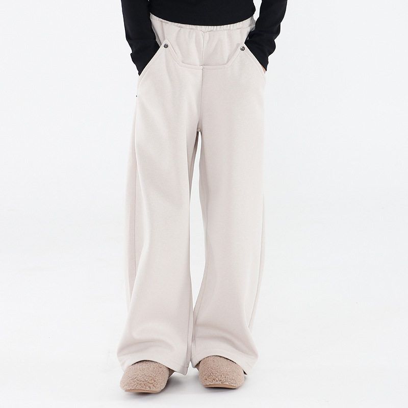 Girls' Sports Pants, Spring and Autumn Children's Clothing, Loose Wide-Leg Pants for Kids, Casual Solid Color Mid-Waist Pants for Older Children