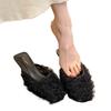 Fashion 2025 Summer Hot Sale Women’s Closed Toe Slippers Pleated Square Toe Thin Heels Sandals for Outdoor Fashion Daily Dress Slippers